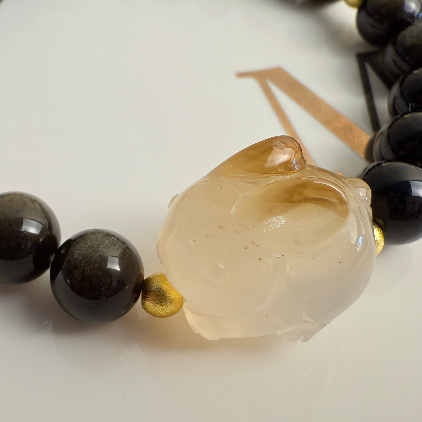 Bunny + Gold obsidian bracelet