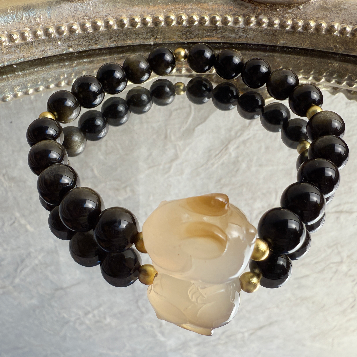 Bunny + Gold obsidian bracelet