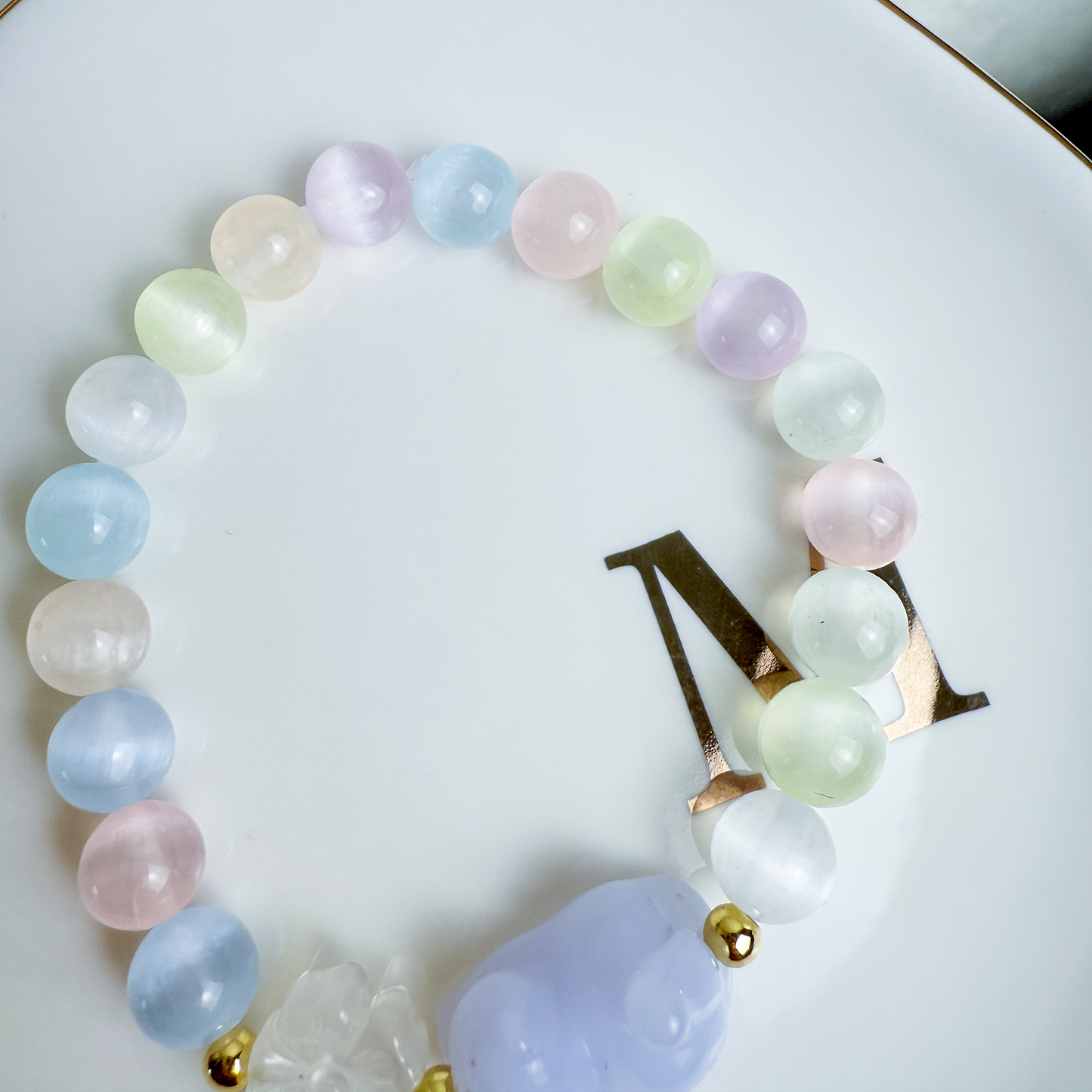 Playing Kitty: Sakura charm, rainbow Cat-eye bracelet