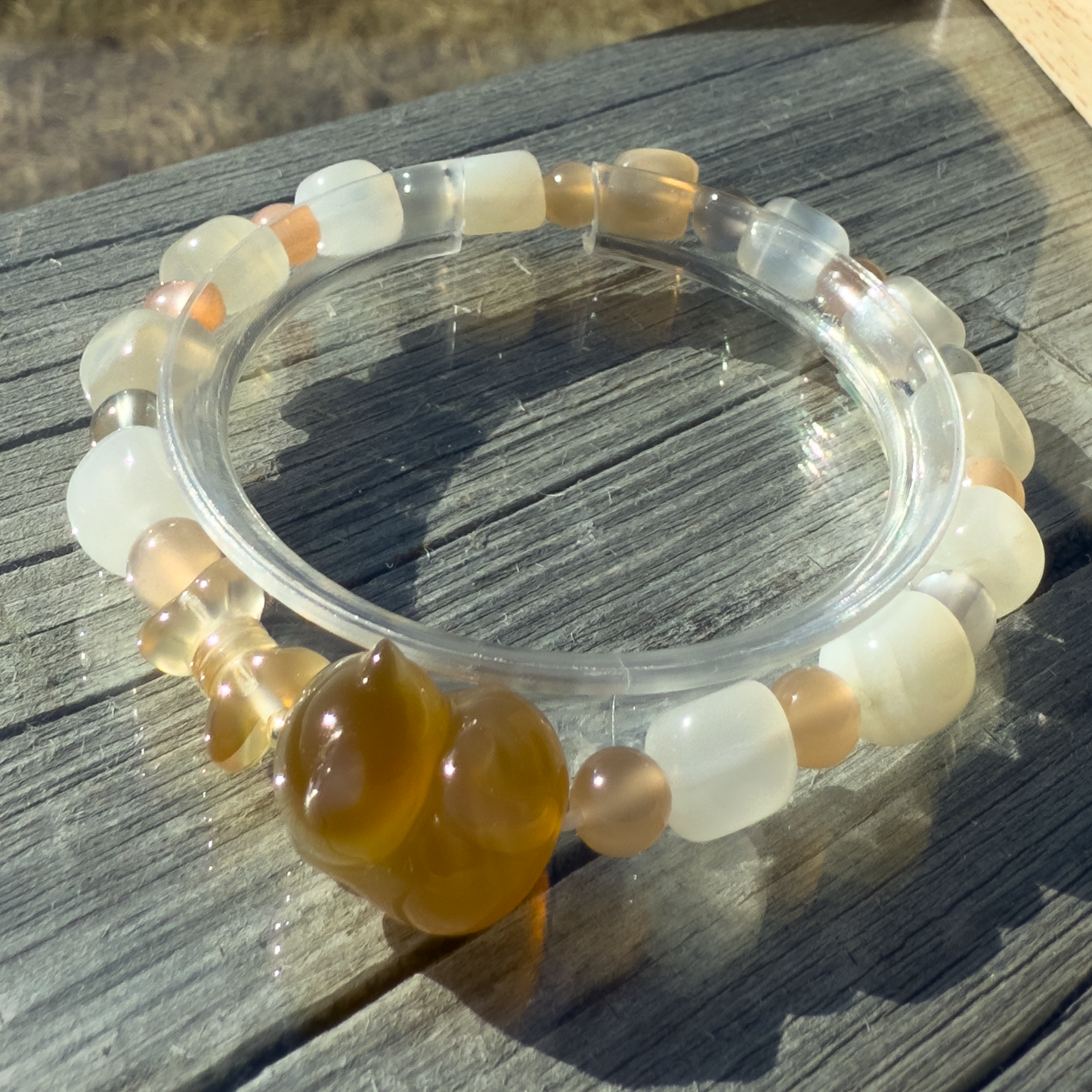 Kitty & bow + moonlight stone bracelet
