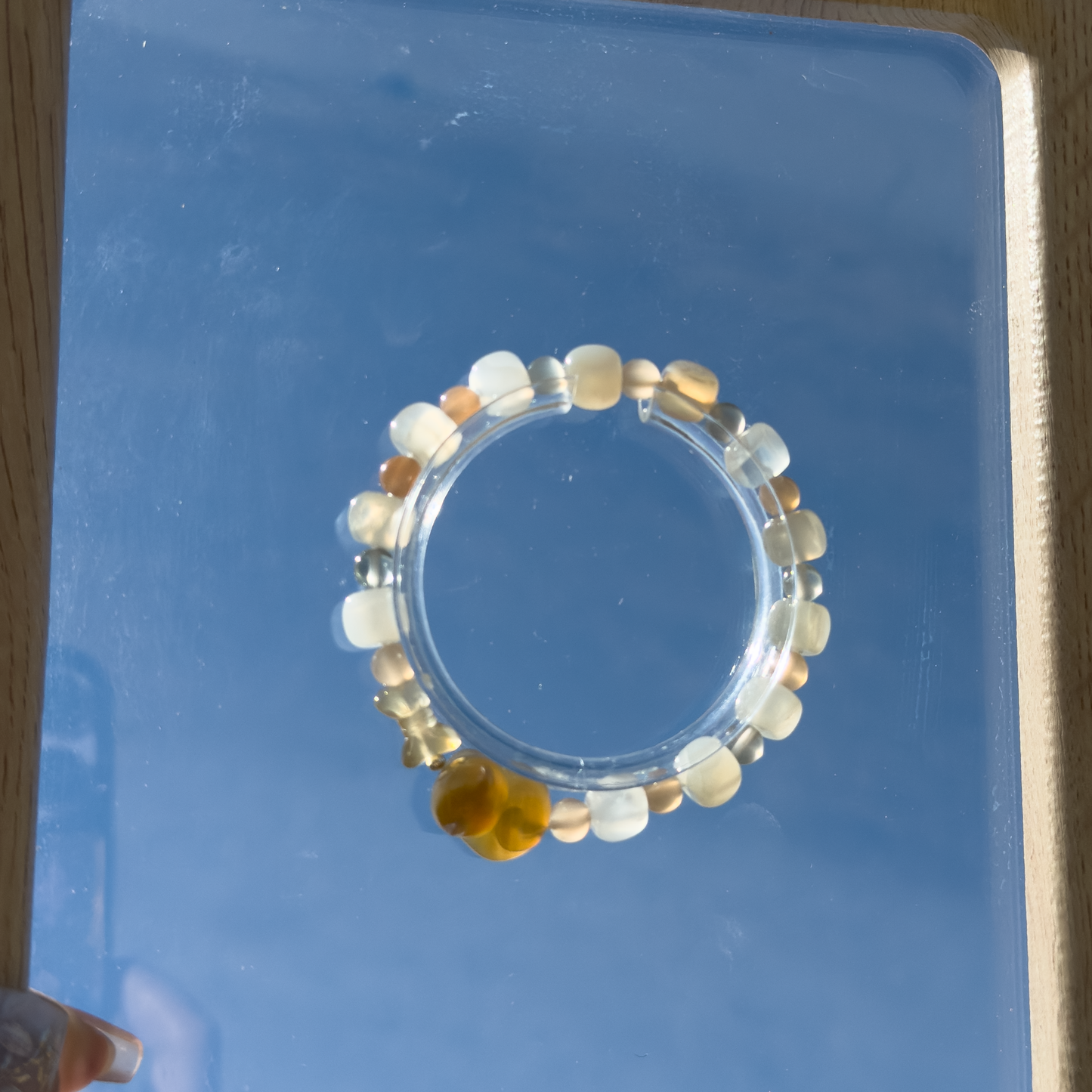 Kitty & bow + moonlight stone bracelet