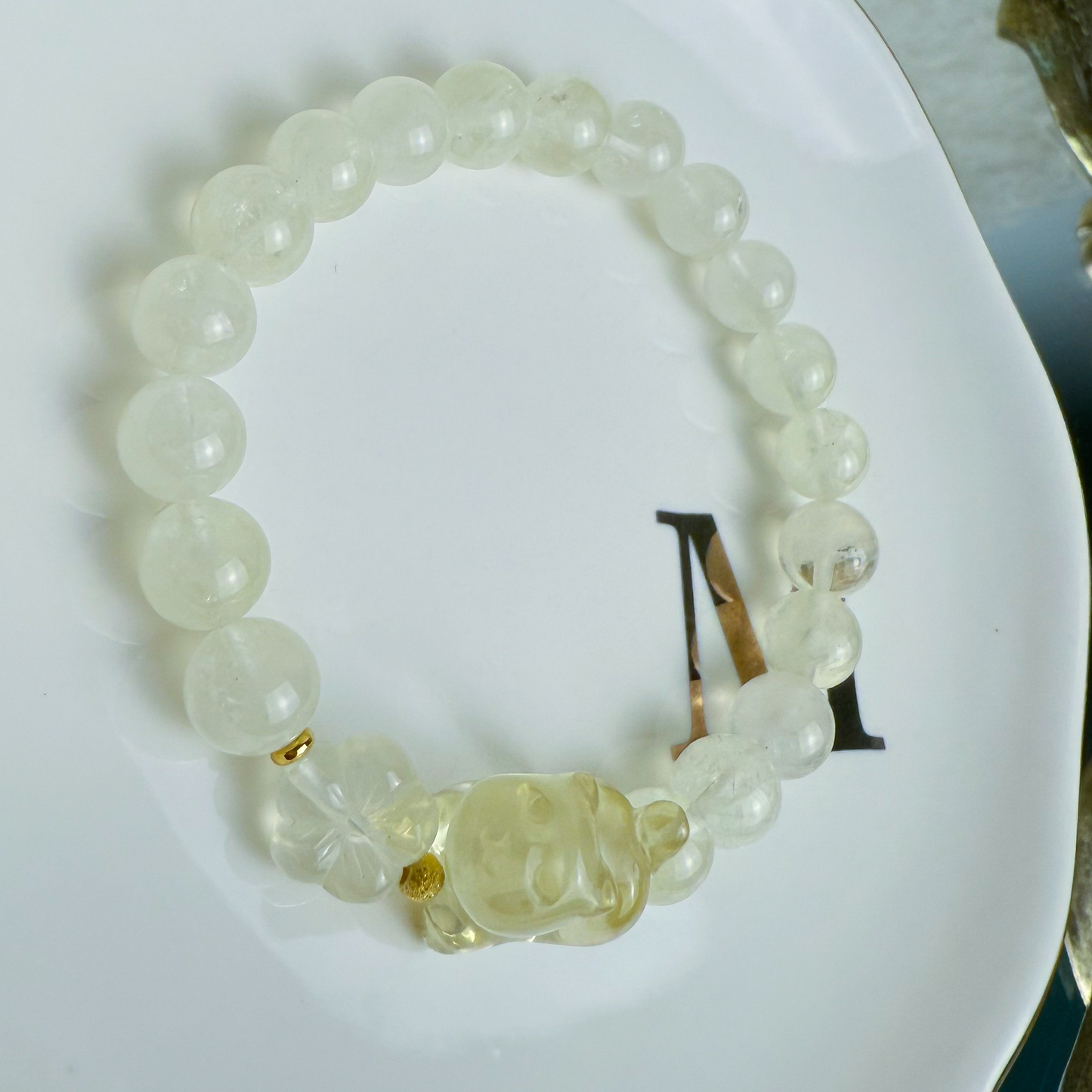 Walking kitty, flower + Lemon Quartz