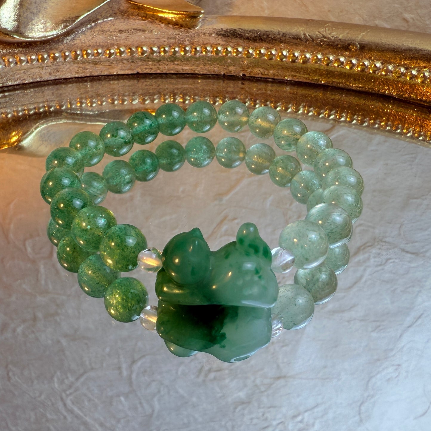 Playing Kitty: Gradient green strawberry quartz bracelet