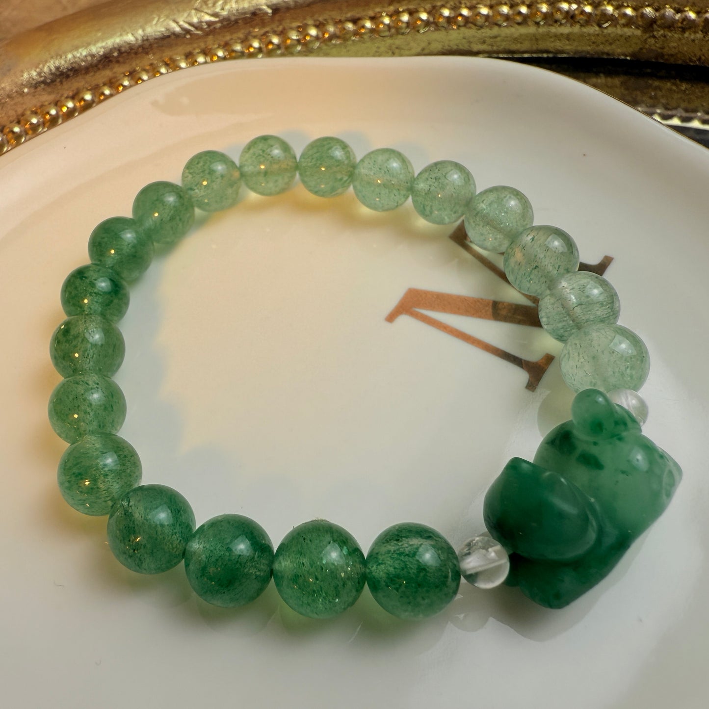 Playing Kitty: Gradient green strawberry quartz bracelet