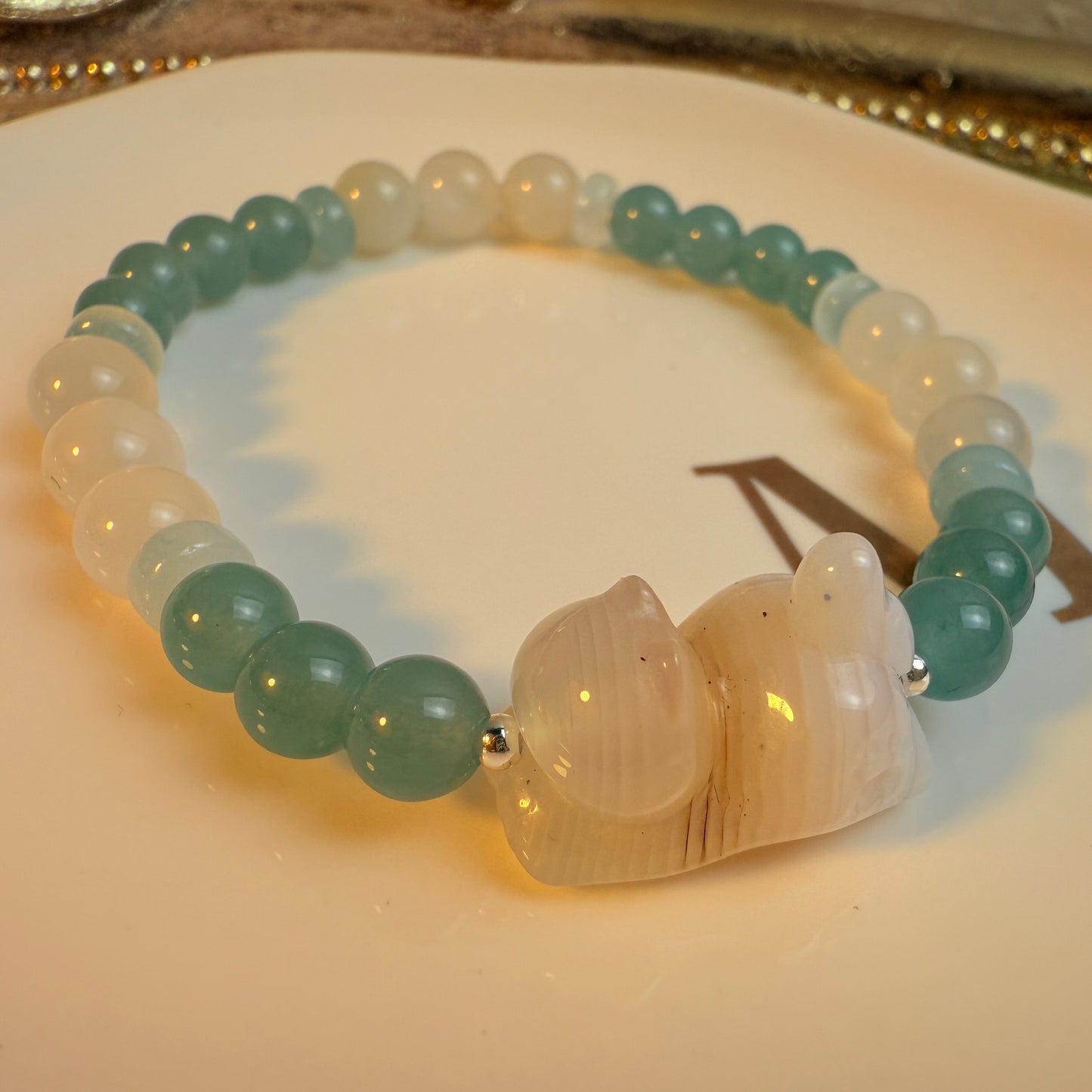 Playing Kitty: Turquoise agate, moonstone bracelet