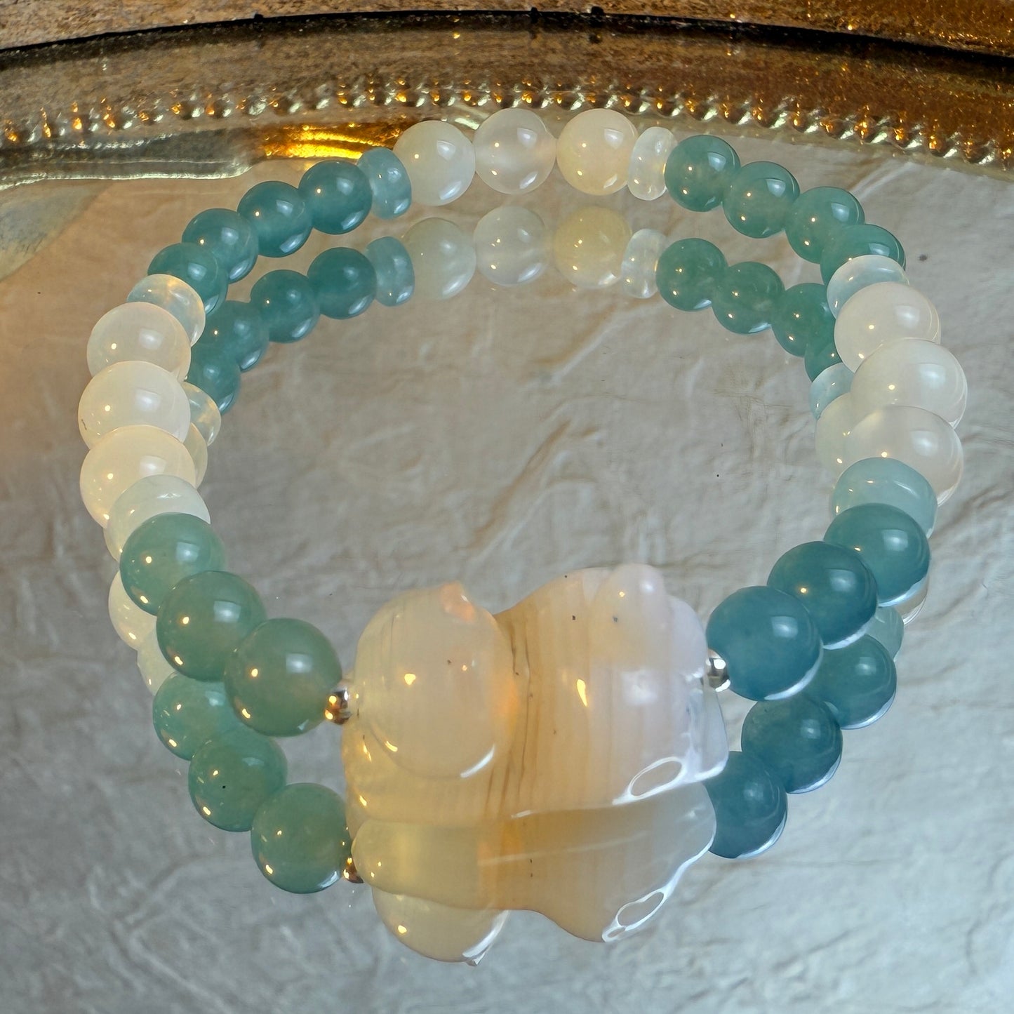 Playing Kitty: Turquoise agate, moonstone bracelet