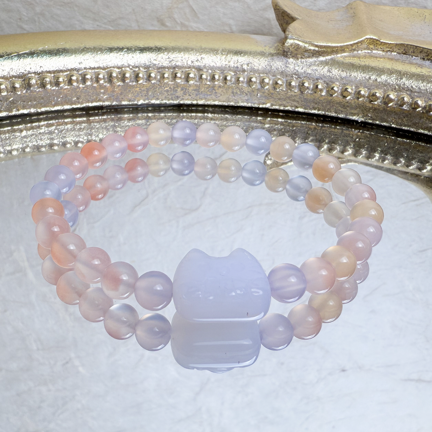 Kitty head + Watercolor Pastel Agate Bracelet