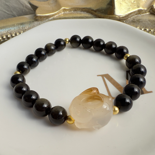 Bunny + Gold obsidian bracelet