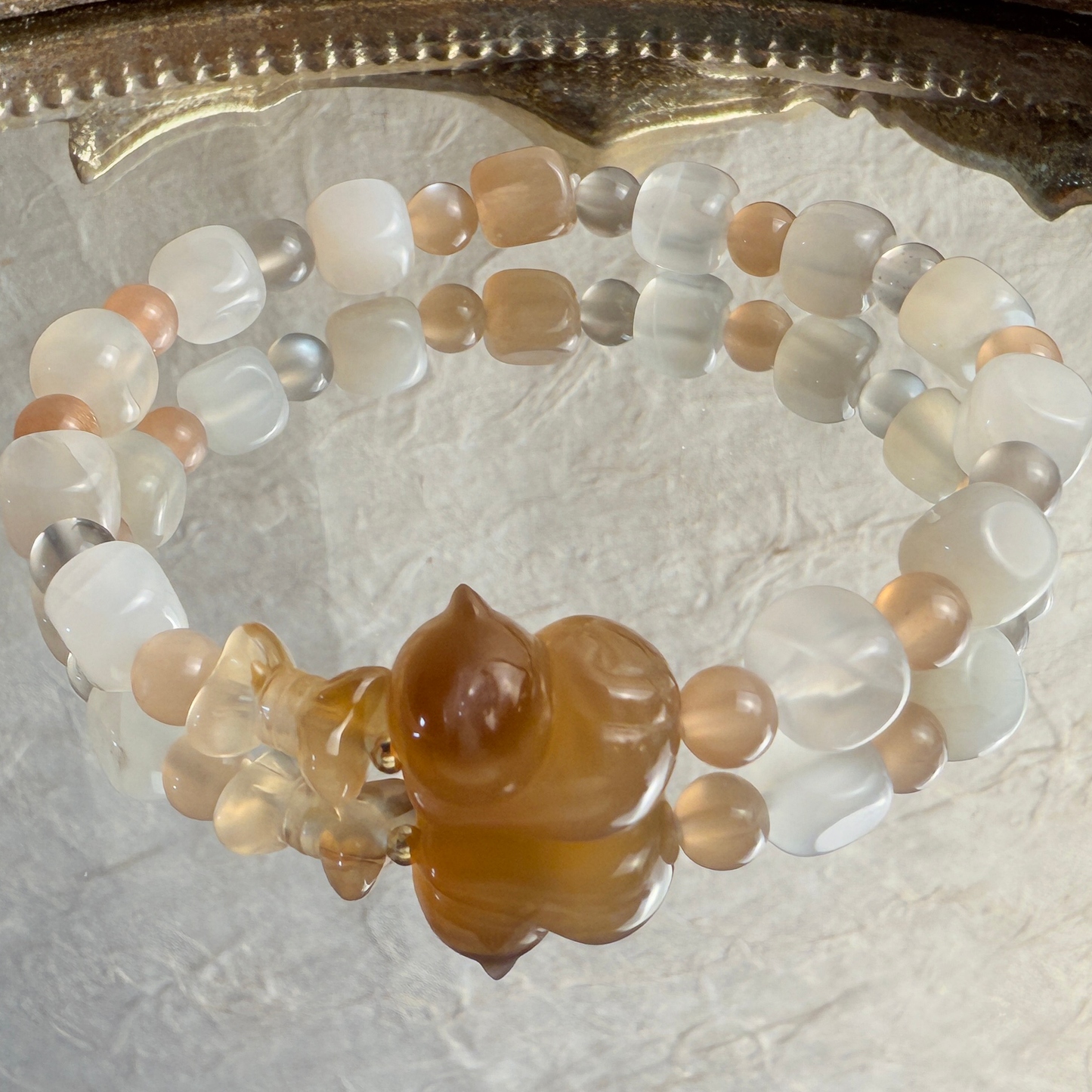 Kitty & bow + moonlight stone bracelet