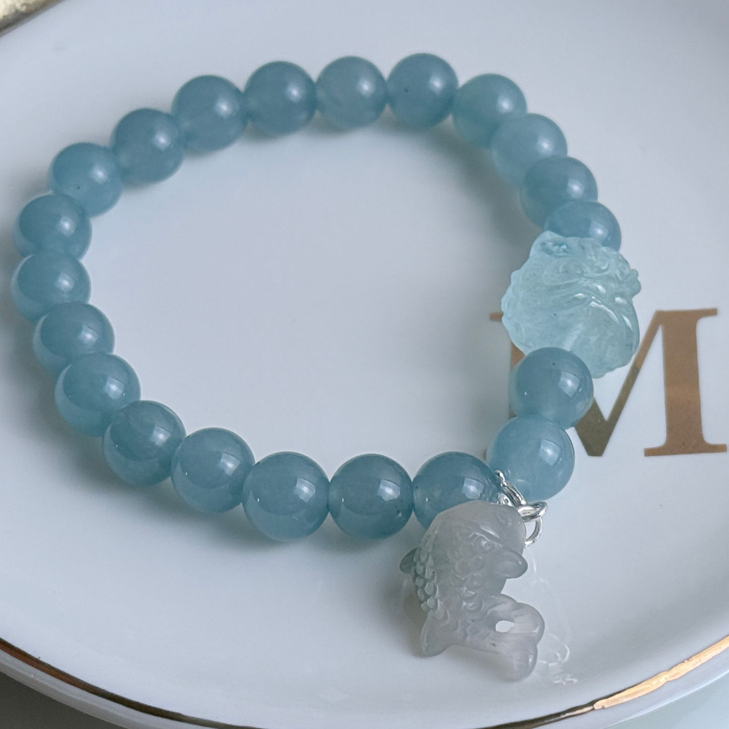 Lion & koi + blue jade bracelet