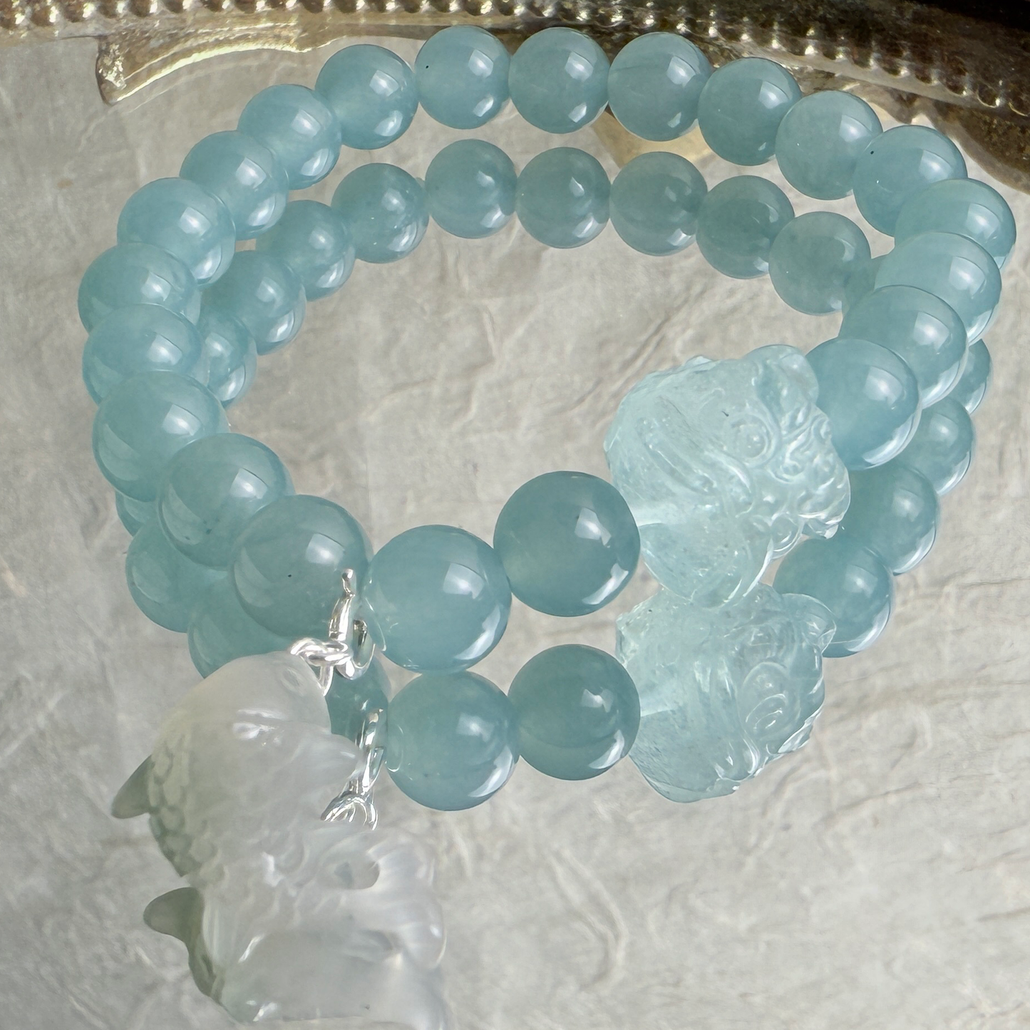 Lion & koi + blue jade bracelet