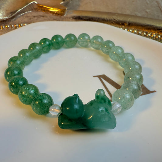 Playing Kitty: Gradient green strawberry quartz bracelet