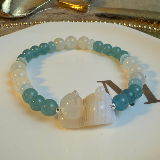 Playing Kitty: Turquoise agate, moonstone bracelet