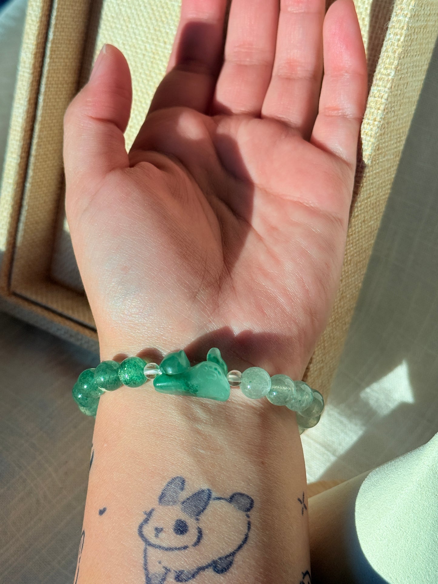 Playing Kitty: Gradient green strawberry quartz bracelet